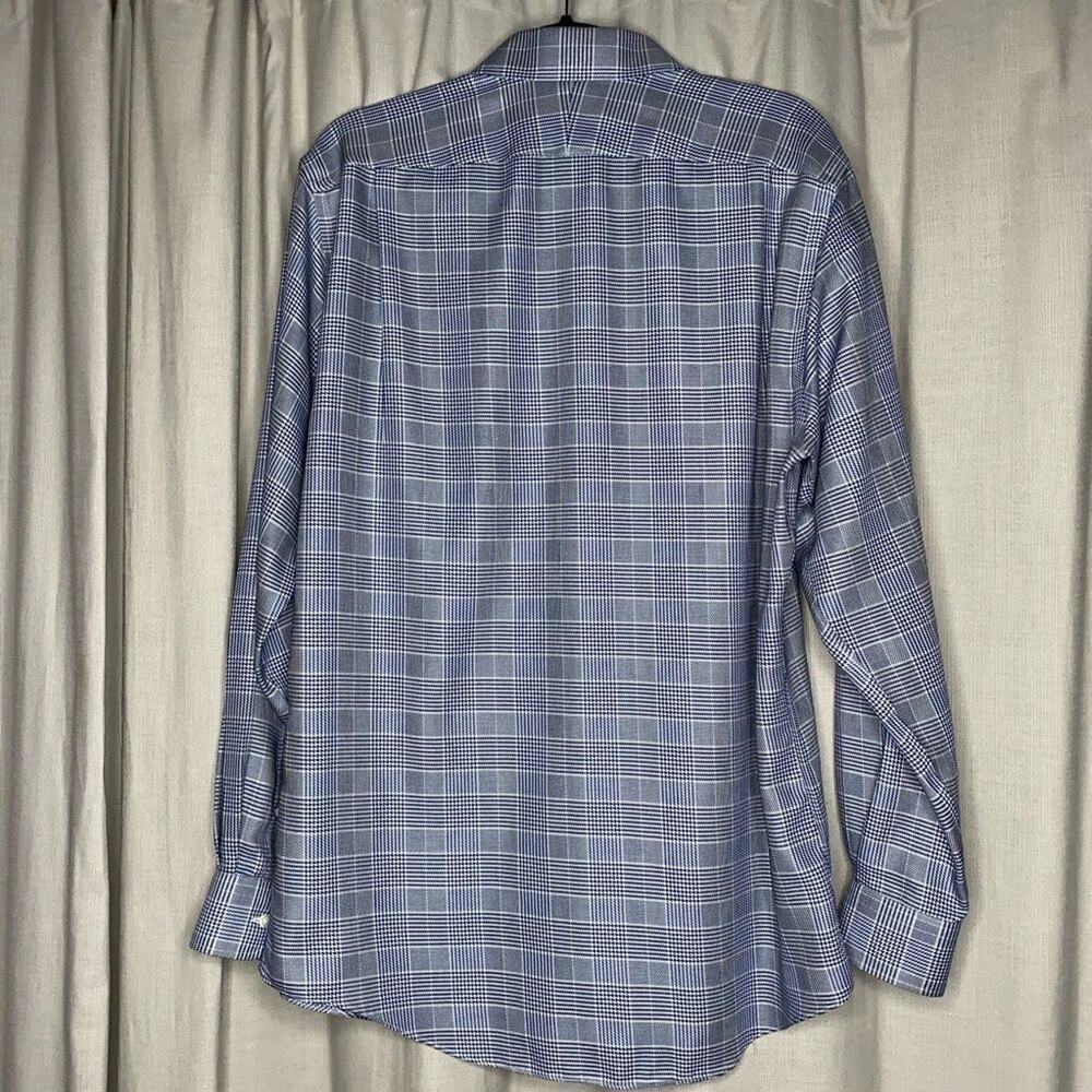 Nordstrom Mens Smartcare Blue & White Glen Plaid BDS Sz 15 1/2 - 35 - Picture 2 of 5